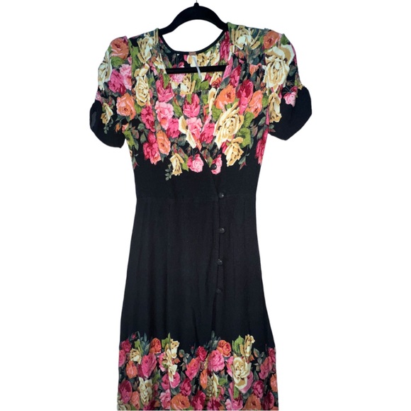 Free People Maxi Dress Size X Small Black Floral - Picture 9 of 15